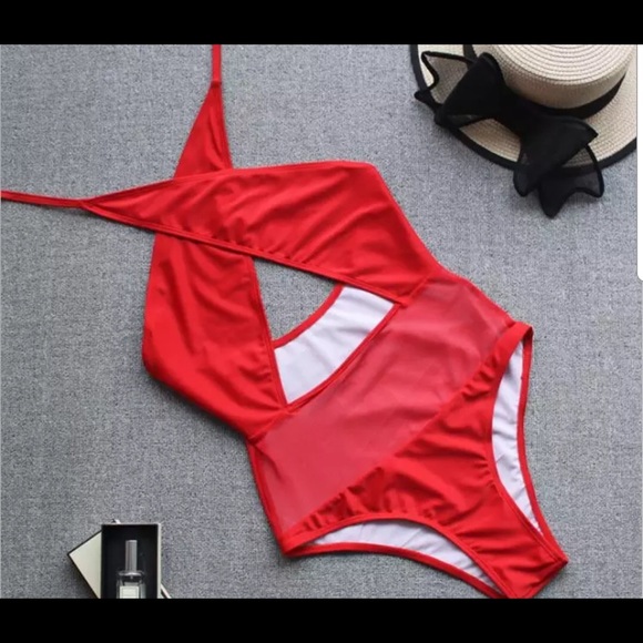 New fashion swim red mesh Sexy Women One Piece Swimsuit New Backless - Picture 2 of 2